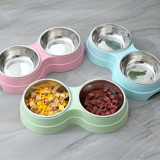  Double Pet Bowls Dog Food Water Feeder