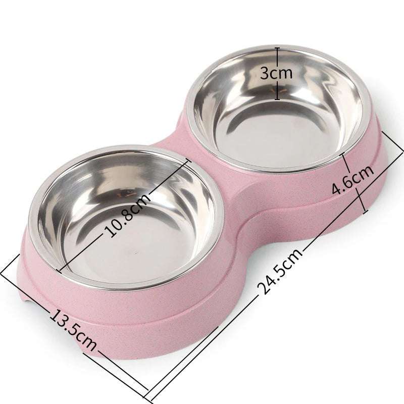  Double Pet Bowls Dog Food Water Feeder