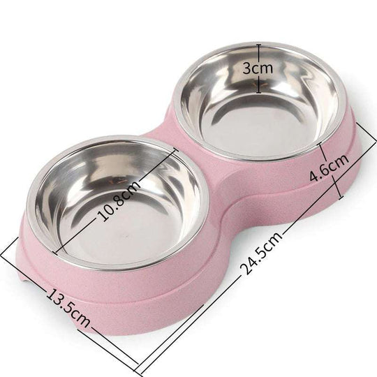  Double Pet Bowls Dog Food Water Feeder