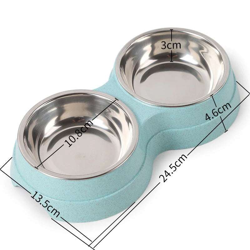  Double Pet Bowls Dog Food Water Feeder