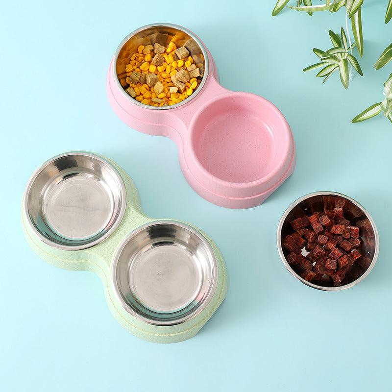  Double Pet Bowls Dog Food Water Feeder